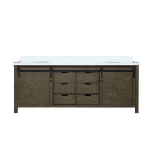 [LVM84DK200] Marsyas 84 in W x 22 in. D Rustic Brown Double Bath Vanity and White Quartz Countertop