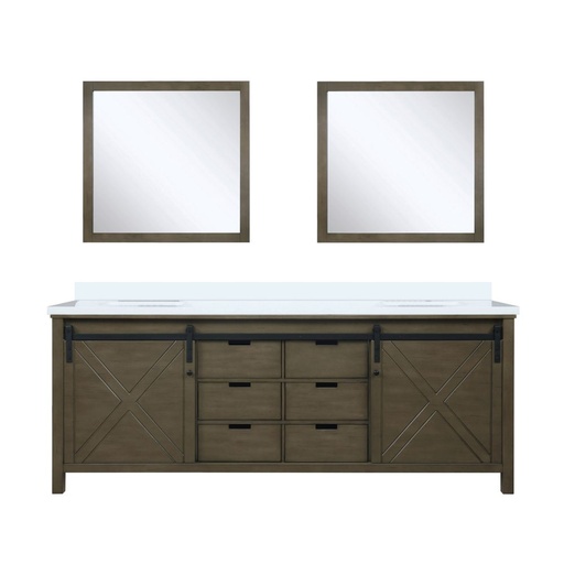 [LVM84DK210] Marsyas 84 in W x 22 in. D Rustic Brown Double Bath Vanity, White Quartz Countertop and 34 in Mirrors
