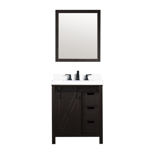 [LVM30SC311] Marsyas 30 in W x 22 in. D Brown Bath Vanity, Cultured Marble Countertop, Faucet Set and 28 in Mirror
