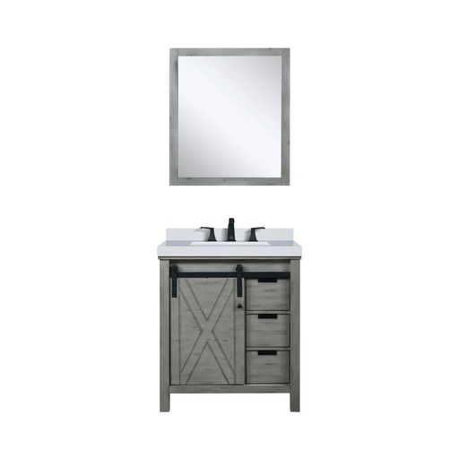 [LVM30SH311] Marsyas 30 in W x 22 in. D Ash Grey Bath Vanity, Cultured Marble Countertop, Faucet Set and 28 in Mirror