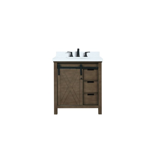 [LVM30SK201] Marsyas 30 in W x 22 in. D Rustic Brown Bath Vanity, White Quartz Countertop and Faucet Set