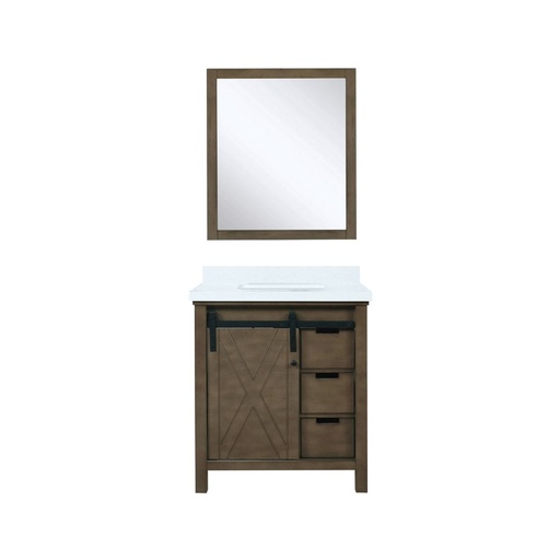 [LVM30SK310] Marsyas 30 in W x 22 in. D Rustic Brown Bath Vanity, Cultured Marble Countertop and 28 in Mirror