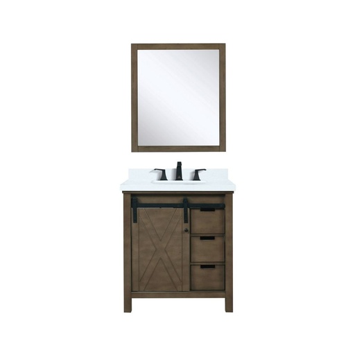 [LVM30SK311] Marsyas 30 in W x 22 in. D Rustic Brown Bath Vanity, Cultured Marble Countertop, Faucet Set and 28 in Mirror