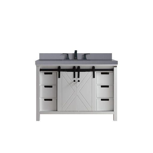 [LVM48SA401] Marsyas 48 in W x 22 in. D White Bath Vanity, Grey Quartz Countertop and Faucet Set