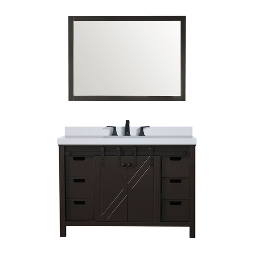 [LVM48SC311] Marsyas 48 in W x 22 in. D Brown Bath Vanity, Cultured Marble Countertop, Faucet Set and 44 in Mirror