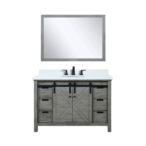 [LVM48SH311] Marsyas 48 in W x 22 in. D Ash Grey Bath Vanity, Cultured Marble Countertop, Faucet Set and 44 in Mirror