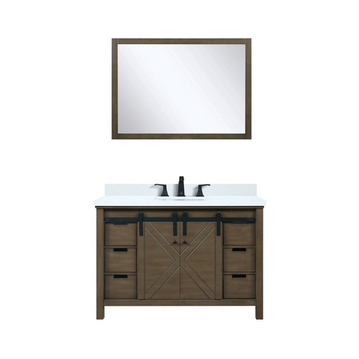 [LVM48SK311] Marsyas 48 in W x 22 in. D Rustic Brown Bath Vanity, Cultured Marble Countertop, Faucet Set and 44 in Mirror