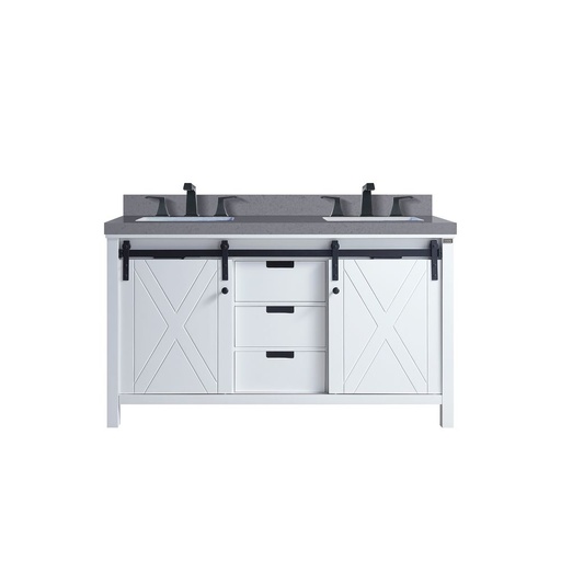 [LVM60DA401] Marsyas 60 in W x 22 in. D White Double Bath Vanity, Grey Quartz Countertop and Faucet Set