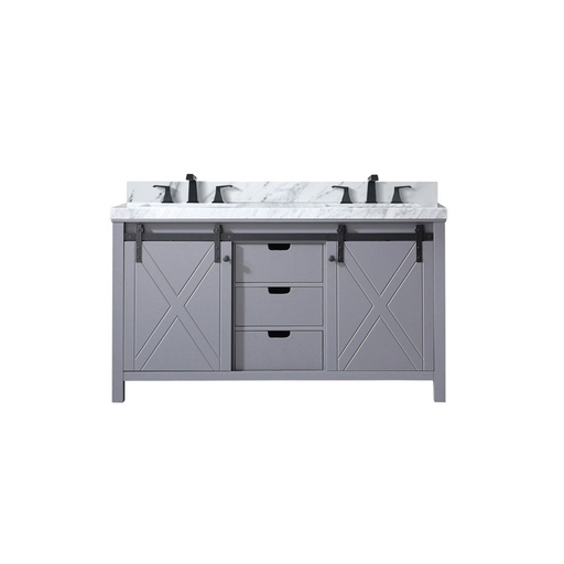 [LVM60DB101] Marsyas 60 in W x 22 in. D Dark Grey Double Bath Vanity, Carrara Marble Countertop and Faucet Set