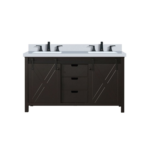 [LVM60DC201] Marsyas 60 in W x 22 in. D Brown Double Bath Vanity, White Quartz Countertop and Faucet Set