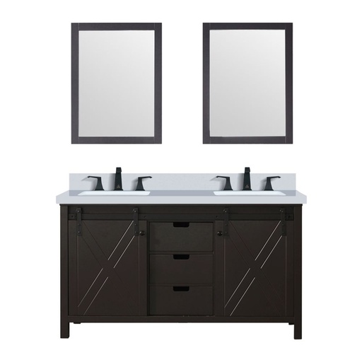 [LVM60DC311] Marsyas 60 in W x 22 in. D Brown Double Bath Vanity, Cultured Marble Countertop, Faucet Set and 24 in Mirrors