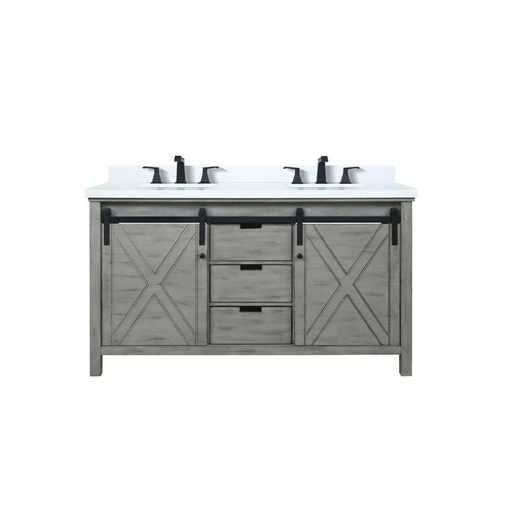 [LVM60DH201] Marsyas 60 in W x 22 in. D Ash Grey Double Bath Vanity, White Quartz Countertop and Faucet Set