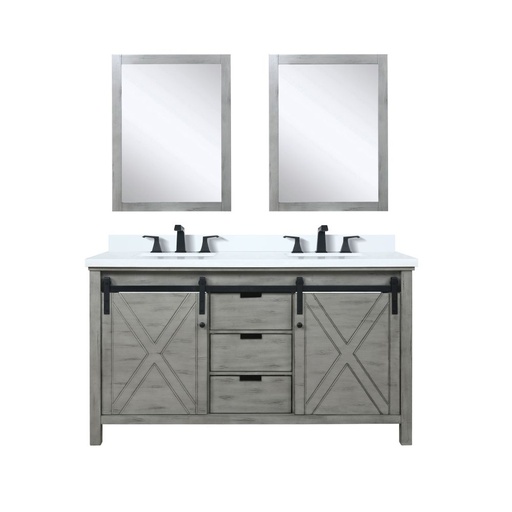 [LVM60DH311] Marsyas 60 in W x 22 in. D Ash Grey Double Bath Vanity, Cultured Marble Countertop, Faucet Set and 24 in Mirrors