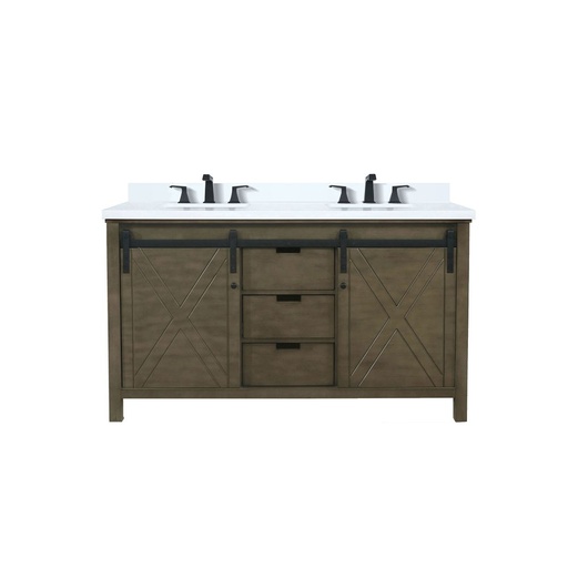 [LVM60DK201] Marsyas 60 in W x 22 in. D Rustic Brown Double Bath Vanity, White Quartz Countertop and Faucet Set