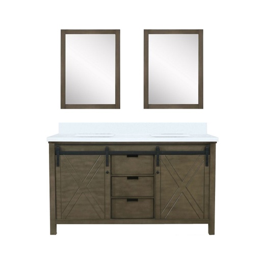 [LVM60DK310] Marsyas 60 in W x 22 in. D Rustic Brown Double Bath Vanity, Cultured Marble Countertop and 24 in Mirrors