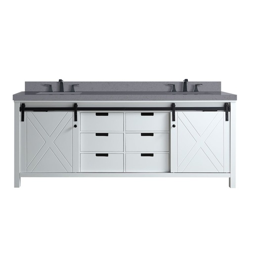 [LVM80DA401] Marsyas 80 in W x 22 in. D White Double Bath Vanity, Grey Quartz Countertop and Faucet Set