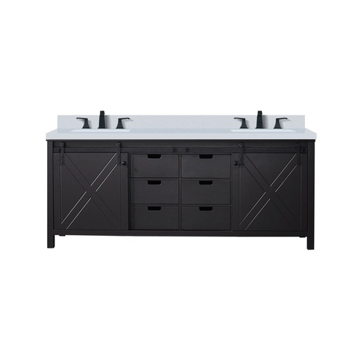 [LVM80DC201] Marsyas 80 in W x 22 in. D Brown Double Bath Vanity, White Quartz Countertop and Faucet Set
