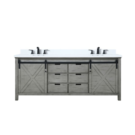 [LVM80DH201] Marsyas 80 in W x 22 in. D Ash Grey Double Bath Vanity, White Quartz Countertop and Faucet Set