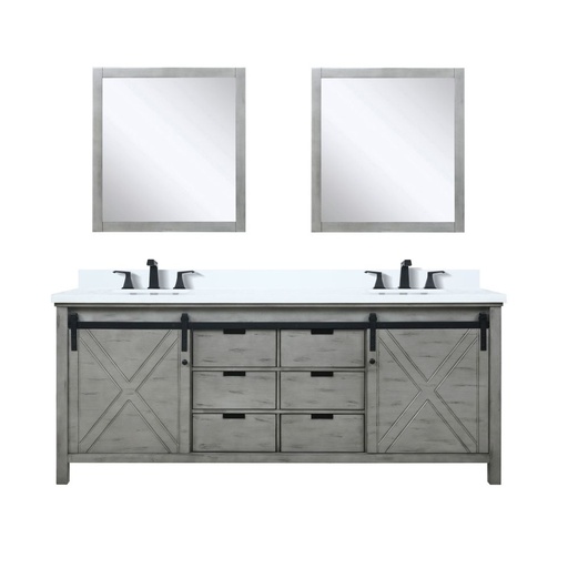 [LVM80DH311] Marsyas 80 in W x 22 in. D Ash Grey Double Bath Vanity, Cultured Marble Countertop, Faucet Set and 30 in Mirrors
