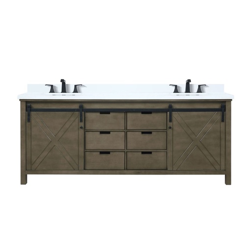 [LVM80DK201] Marsyas 80 in W x 22 in. D Rustic Brown Double Bath Vanity, White Quartz Countertop and Faucet Set