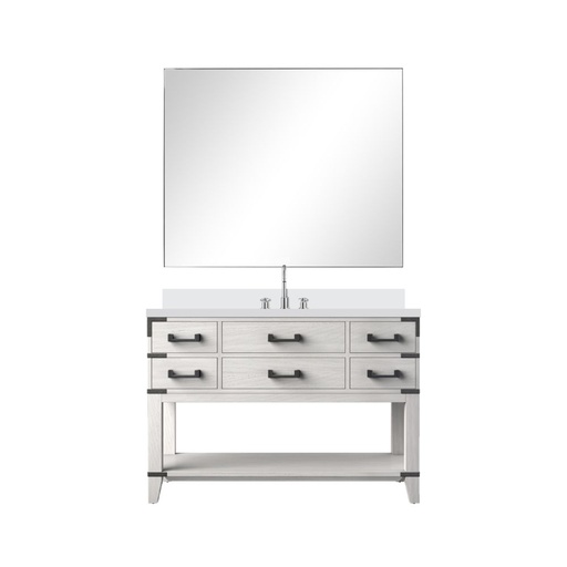[LVN48SM311] Norwalk 48 in W x 22 in. D White Oak Single Bath Vanity, Cultured Marble Top, Faucet Set, and 46 in Mirror