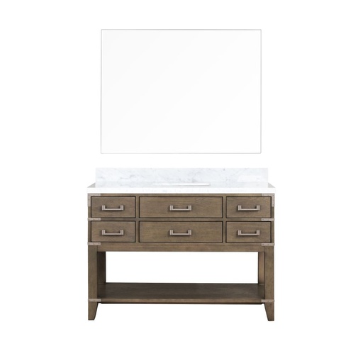 [LVN48SR110] Norwalk 48 in W x 22 in. D Grey Oak Single Bath Vanity, Carrara Marble Top, and 46 in Mirror
