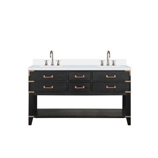 [LVN60DJ301] Norwalk 60 in W x 22 in. D Black Oak Double Bath Vanity, Cultured Marble Top, and Faucet Set