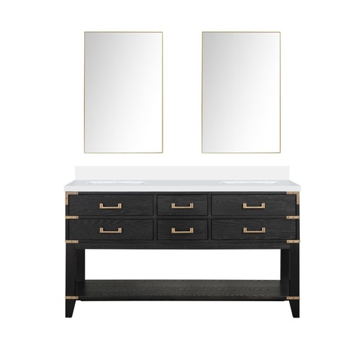 [LVN60DJ310] Norwalk 60 in W x 22 in. D Black Oak Double Bath Vanity, Cultured Marble Top, and 28 in Mirrors