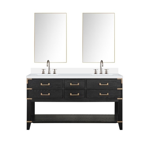 [LVN60DJ311] Norwalk 60 in W x 22 in. D Black Oak Double Bath Vanity, Cultured Marble Top, Faucet Set, and 28 in Mirrors