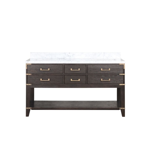 [LVN60DK100] Norwalk 60 in W x 22 in. D Brown Oak Double Bath Vanity and Carrara Marble Top
