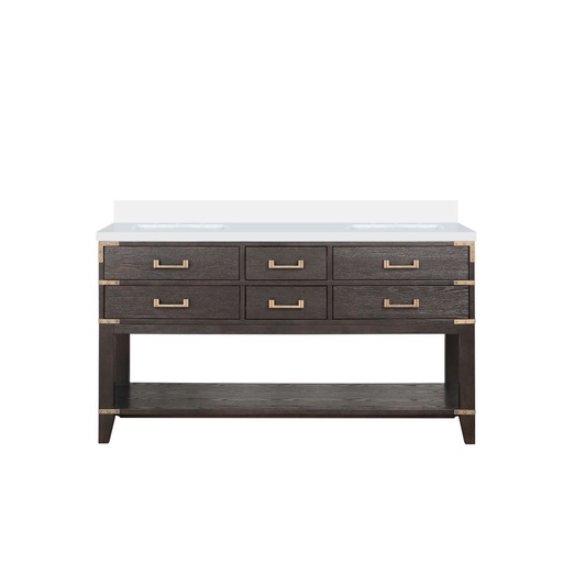 [LVN60DK200] Norwalk 60 in W x 22 in. D Brown Oak Double Bath Vanity and White Quartz Top