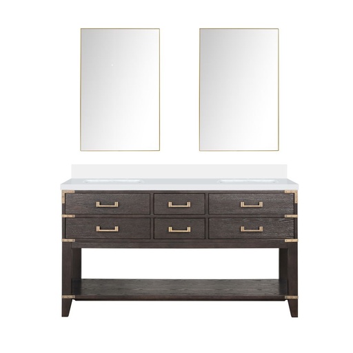 [LVN60DK310] Norwalk 60 in W x 22 in. D Brown Oak Double Bath Vanity, Cultured Marble Top, and 28 in Mirrors