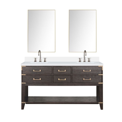 [LVN60DK311] Norwalk 60 in W x 22 in. D Brown Oak Double Bath Vanity, Cultured Marble Top, Faucet Set, and 28 in Mirrors