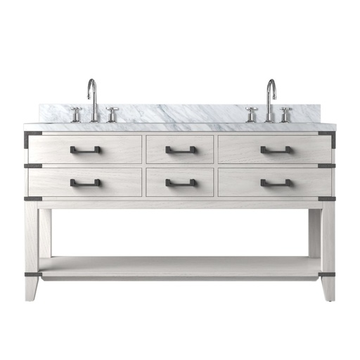 [LVN60DM101] Norwalk 60 in W x 22 in. D White Oak Double Bath Vanity, Carrara Marble Top, and Faucet Set