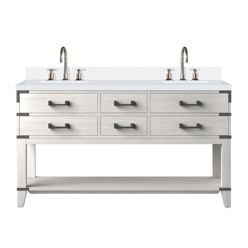 [LVN60DM201] Norwalk 60 in W x 22 in. D White Oak Double Bath Vanity, White Quartz Top, and Faucet Set