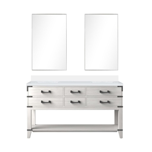 [LVN60DM310] Norwalk 60 in W x 22 in. D White Oak Double Bath Vanity, Cultured Marble Top, and 28 in Mirrors