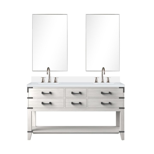 [LVN60DM311] Norwalk 60 in W x 22 in. D White Oak Double Bath Vanity, Cultured Marble Top, Faucet Set, and 28 in Mirrors