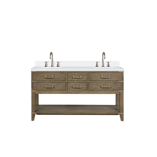[LVN60DR301] Norwalk 60 in W x 22 in. D Grey Oak Double Bath Vanity, Cultured Marble Top, and Faucet Set