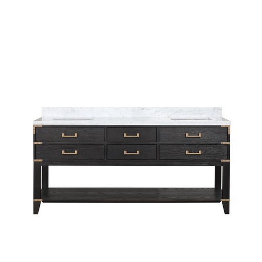 [LVN72DJ100] Norwalk 72 in W x 22 in. D Black Oak Double Bath Vanity and Carrara Marble Top