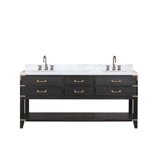 [LVN72DJ101] Norwalk 72 in W x 22 in. D Black Oak Double Bath Vanity, Carrara Marble Top, and Faucet Set