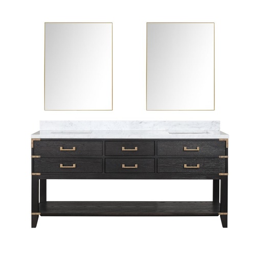 [LVN72DJ110] Norwalk 72 in W x 22 in. D Black Oak Double Bath Vanity, Carrara Marble Top, and 34 in Mirrors