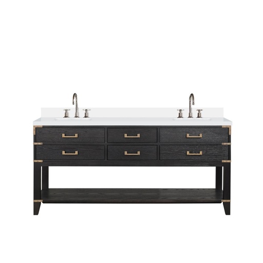 [LVN72DJ201] Norwalk 72 in W x 22 in. D Black Oak Double Bath Vanity, White Quartz Top, and Faucet Set