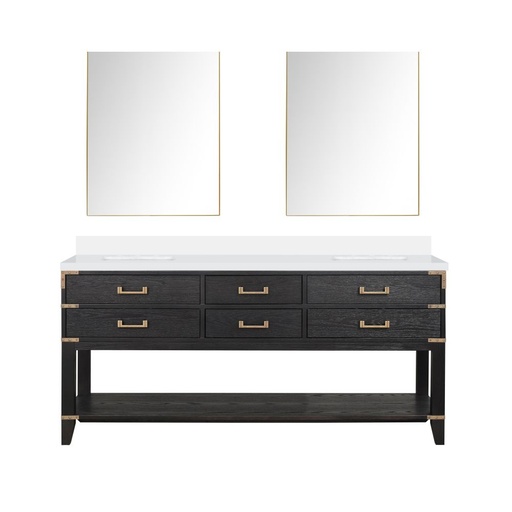 [LVN72DJ210] Norwalk 72 in W x 22 in. D Black Oak Double Bath Vanity, White Quartz Top, and 34 in Mirrors