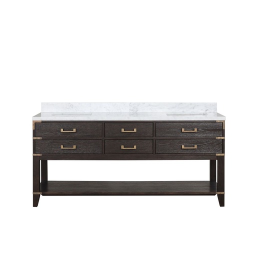[LVN72DK100] Norwalk 72 in W x 22 in. D Brown Oak Double Bath Vanity and Carrara Marble Top