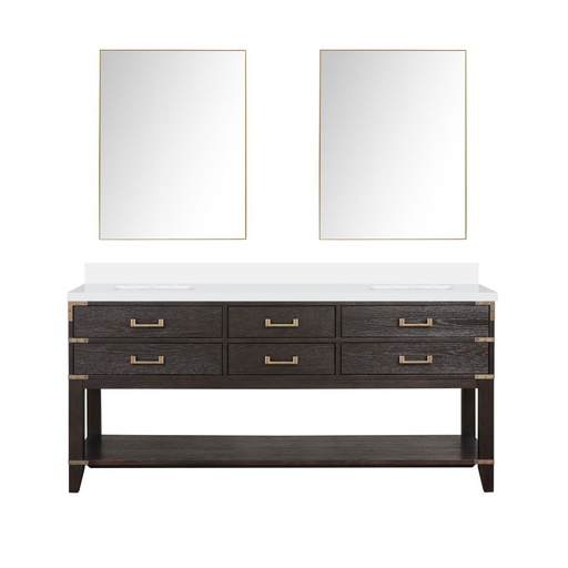 [LVN72DK210] Norwalk 72 in W x 22 in. D Brown Oak Double Bath Vanity, White Quartz Top, and 34 in Mirrors