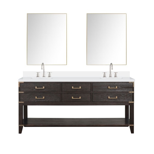 [LVN72DK311] Norwalk 72 in W x 22 in. D Brown Oak Double Bath Vanity, Cultured Marble Top, Faucet Set, and 34 in Mirrors
