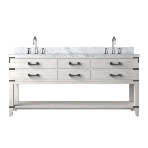 [LVN72DM101] Norwalk 72 in W x 22 in. D White Oak Double Bath Vanity, Carrara Marble Top, and Faucet Set