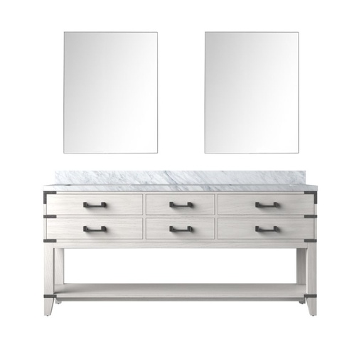 [LVN72DM110] Norwalk 72 in W x 22 in. D White Oak Double Bath Vanity, Carrara Marble Top, and 34 in Mirrors