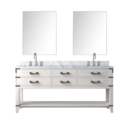 [LVN72DM111] Norwalk 72 in W x 22 in. D White Oak Double Bath Vanity, Carrara Marble Top, Faucet Set, and 34 in Mirrors
