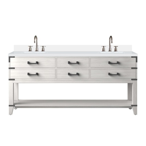 [LVN72DM201] Norwalk 72 in W x 22 in. D White Oak Double Bath Vanity, White Quartz Top, and Faucet Set